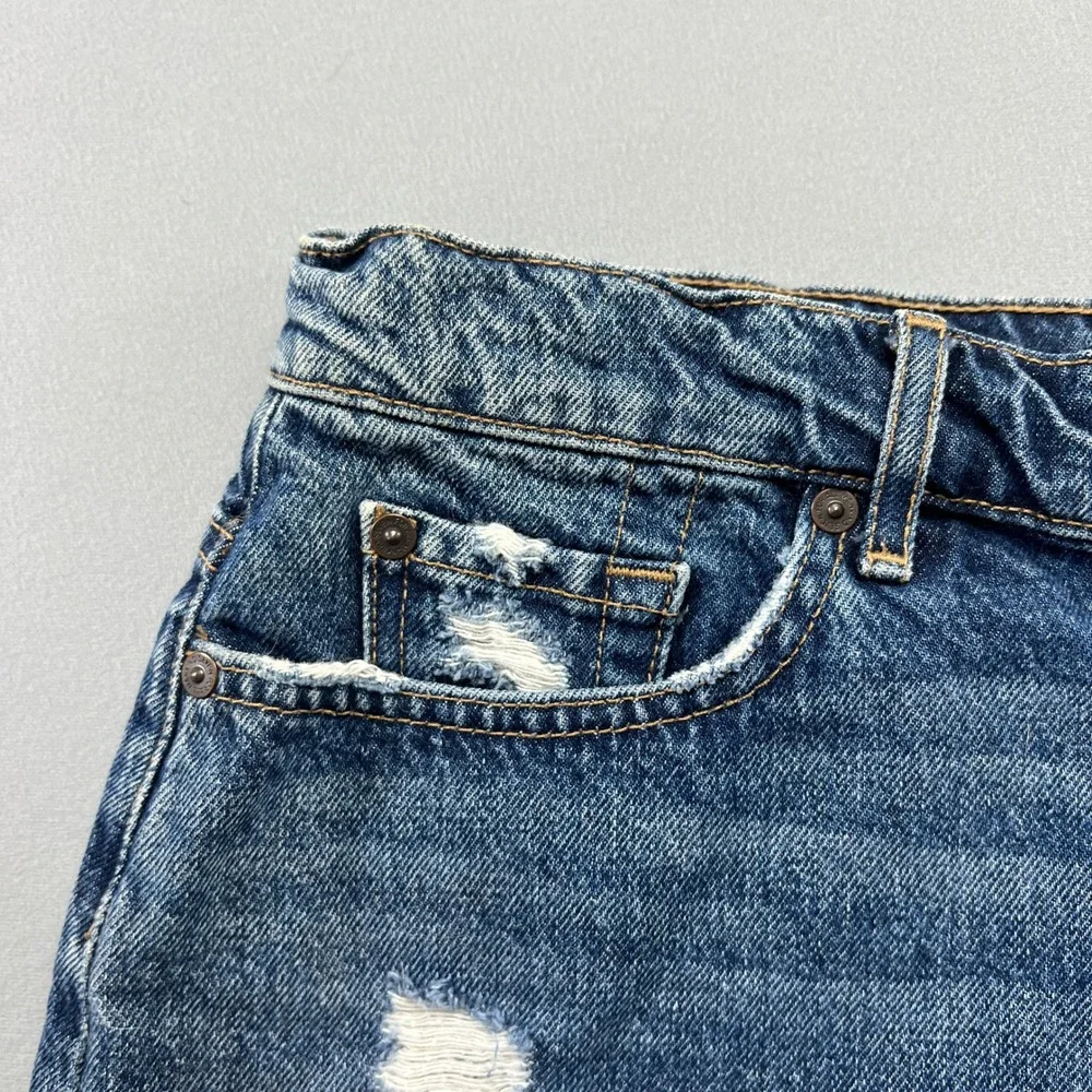 7 For All Mankind Mini Skirt Womens Blue Denim Cotton Distressed Frayed Hem